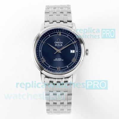 Perfect clone A+ factory Omega De Ville Prestige Co-Axial 2892 blue face men's watch 